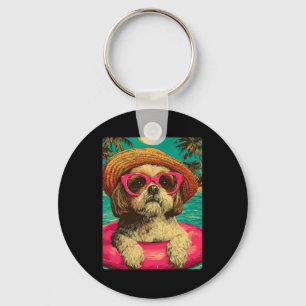 Summer Shih Tzu With Sungles Cute Dog Tropical Key Ring