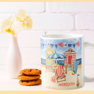 Summer Shore Beach Ocean Monogram Coffee Mug