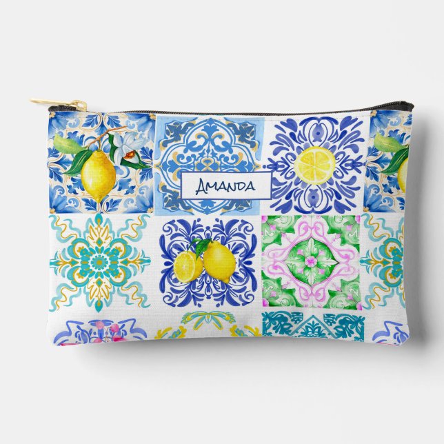 Summer Sicilian citrus Mediterranean azulejo  Accessory Pouch (Front)