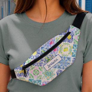 Summer Sicilian citrus Mediterranean azulejo Bum Bags