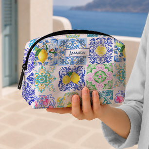 Summer Sicilian citrus Mediterranean azulejo  Dopp Kit