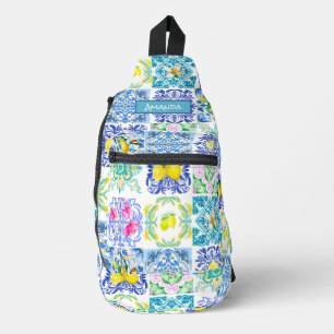 Summer Sicilian citrus Mediterranean azulejo  Prin Sling Bag