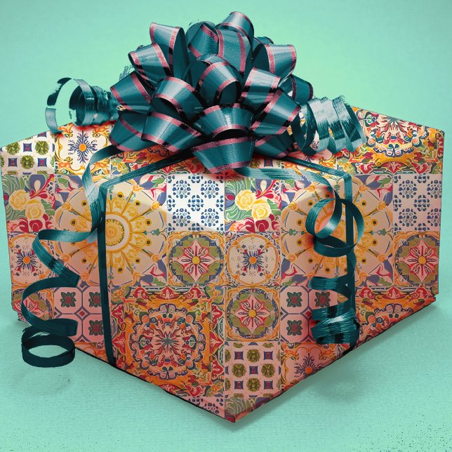 Summer Sicilian citrus Mediterranean blue yellow  Wrapping Paper (Creator Uploaded)