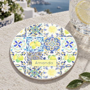 Summer Sicilian citrus Mediterranean majolica Coaster
