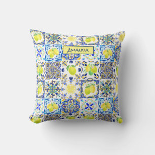 Summer Sicilian citrus Mediterranean majolica Cushion