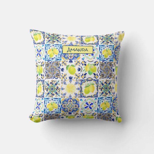 Summer Sicilian citrus Mediterranean majolica Cushion (Front)