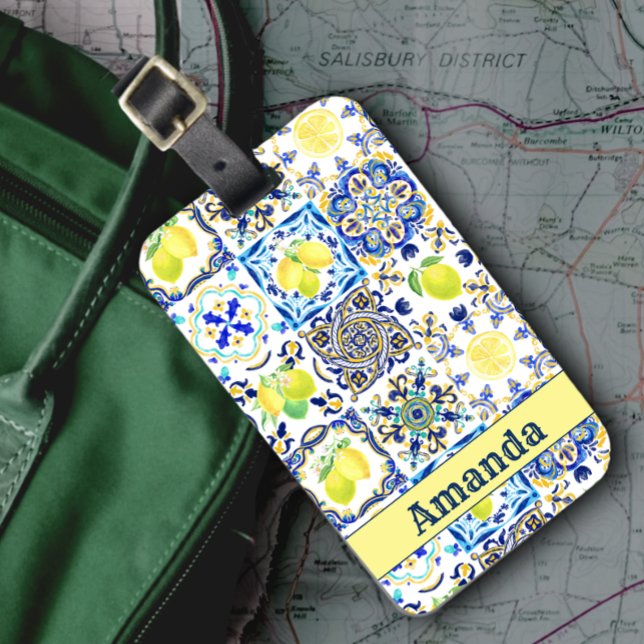 Summer Sicilian citrus Mediterranean majolica Luggage Tag (Creator Uploaded)