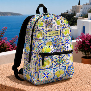 Summer Sicilian citrus Mediterranean majolica Printed Backpack