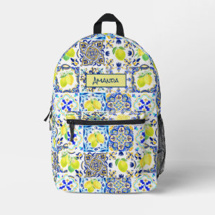 Summer Sicilian citrus Mediterranean majolica Printed Backpack