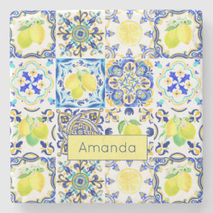 Summer Sicilian citrus Mediterranean majolica Stone Coaster