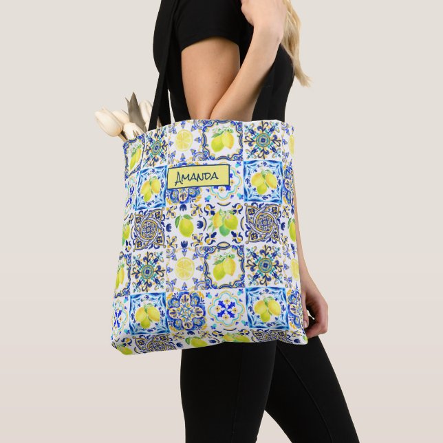 Summer Sicilian citrus Mediterranean majolica Tote Bag (Close Up)