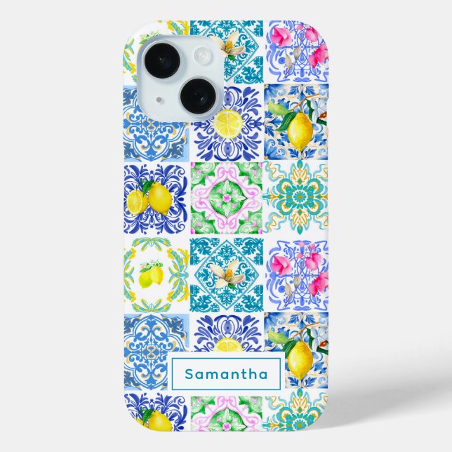 Summer Sicilian colourful azulejo Amalfi Mediterra Case-Mate iPhone Case (Back)