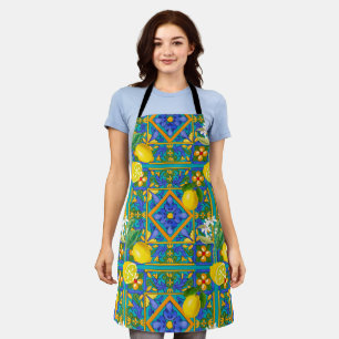Summer ,Sicilian tiles ,citrus,oranges,majolica    Apron