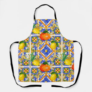 Summer ,Sicilian tiles ,citrus,oranges,majolica    Apron