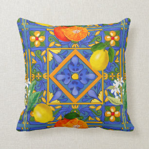 Summer ,Sicilian tiles ,citrus,oranges,majolica    Cushion