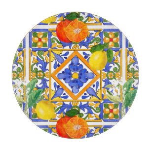 Summer ,Sicilian tiles ,citrus,oranges,majolica Cutting Board