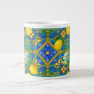 Summer ,Sicilian tiles ,citrus,oranges,majolica   Large Coffee Mug