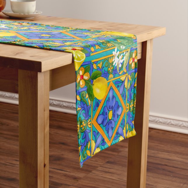 Summer ,Sicilian tiles ,citrus,oranges,majolica    Short Table Runner (In Situ)