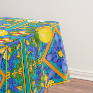 Summer ,Sicilian tiles ,citrus,oranges,majolica    Tablecloth