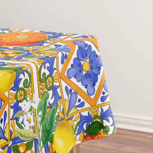 Summer ,Sicilian tiles ,citrus,oranges,majolica    Tablecloth (In Situ)