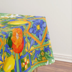 Summer ,Sicilian tiles ,citrus,oranges,majolica    Tablecloth