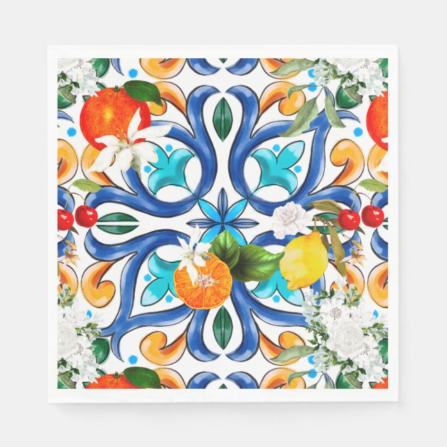 Summer ,Sicilian tiles ,majolica,ceramic tile  Napkin (Front)