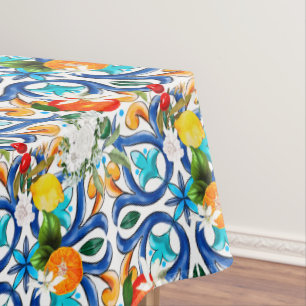 Summer ,Sicilian tiles ,majolica,ceramic tile  Tablecloth