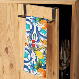 Summer ,Sicilian tiles ,majolica,ceramic tile  Tea Towel