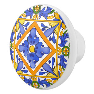 Summer ,Sicilian tiles ,majolica,Mediterranean Ceramic Knob