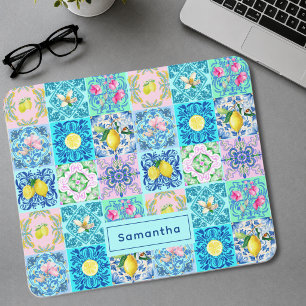 Summer Sicilian turquoise colourful azulejo Amalfi Mouse Pad