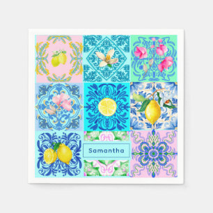 Summer Sicilian turquoise colourful azulejo Amalfi Napkin