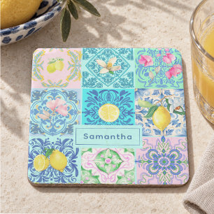 Summer Sicilian turquoise colourful azulejo Amalfi Stone Coaster