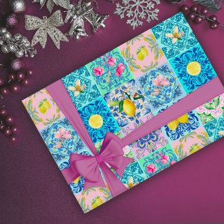 Summer Sicilian turquoise colourful azulejo Amalfi Wrapping Paper