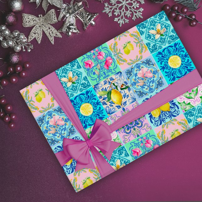 Summer Sicilian turquoise colourful azulejo Amalfi Wrapping Paper (Creator Uploaded)