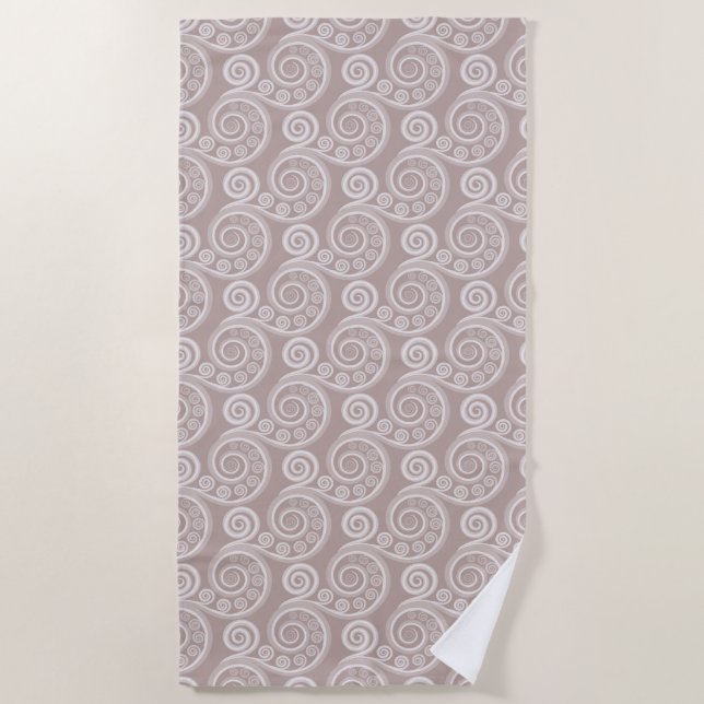 Summer Silver-Pink Nature-Inspired Fern Frond Curl Beach Towel (Front)