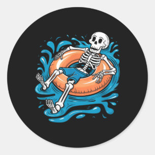 Summer Skeleton Floats With Others River Lake Classic Round Sticker