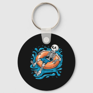Summer Skeleton Floats With Others River Lake Key Ring