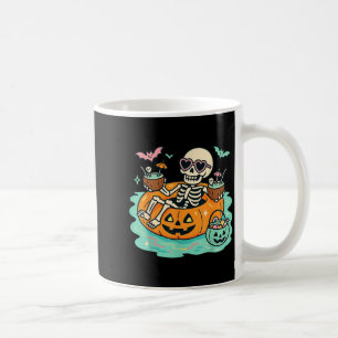 Summer Skeleton In Pumpkin Float Cute Spooky Pool Coffee Mug