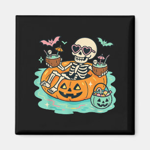Summer Skeleton In Pumpkin Float Cute Spooky Pool Magnet