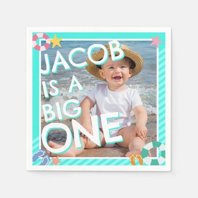 Summer Sky Blue Boys 1st Birthday  Napkin (Front)