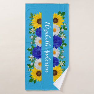 Summer Sky Blue Floral Bath Towel