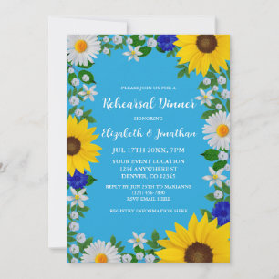 Summer Sky Blue Floral Rehearsal Dinner Invitation