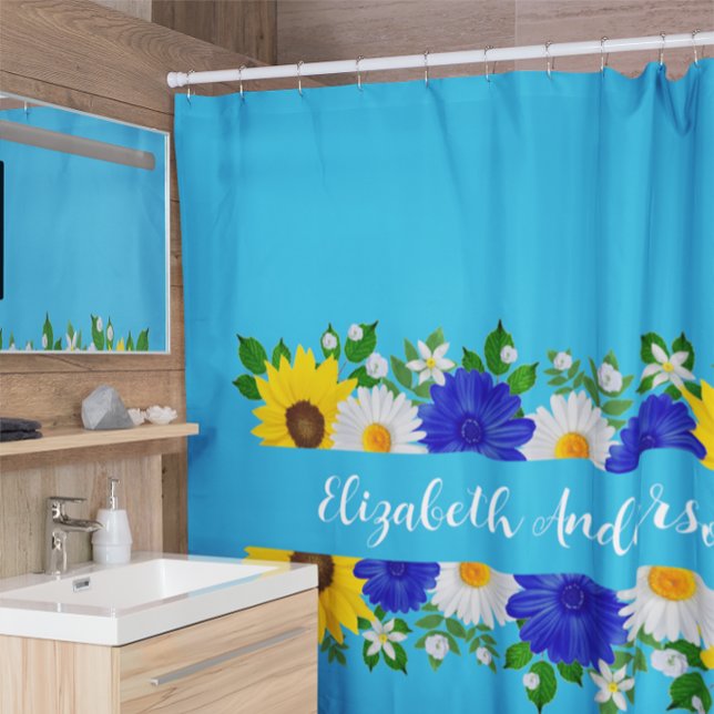 Summer Sky Blue Floral Shower Curtain (Creator Uploaded)