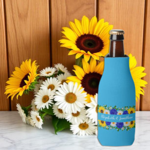 Summer Sky Blue Floral Wedding Bottle Cooler