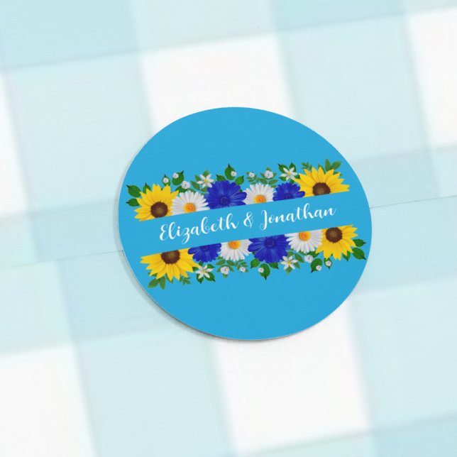 Summer Sky Blue Floral Wedding Classic Round Sticker (Creator Uploaded)