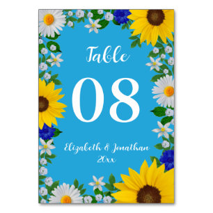 Summer Sky Blue Floral Wedding Table Number