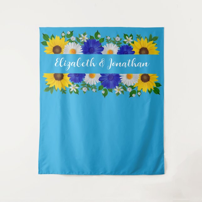 Summer Sky Blue Floral Wedding Tapestry (Front)