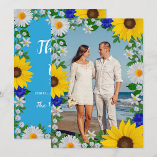 Summer Sky Blue Floral Wedding Thank You Card