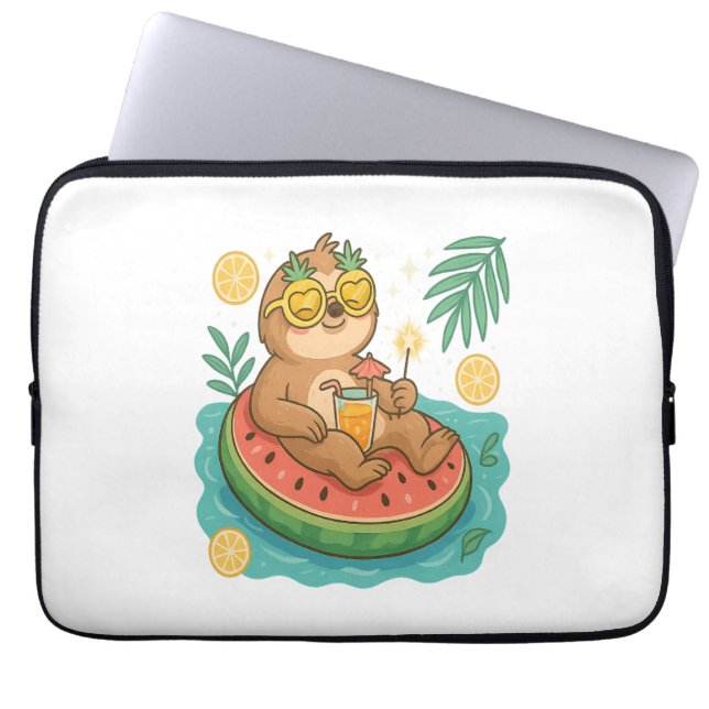 Summer Sloth Pool Float Laptop Sleeve (Front)