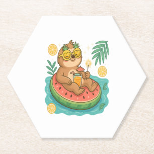 Summer Sloth Pool Float Paper Coaster